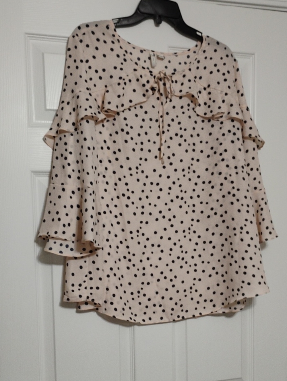 Cato Pink Polka Dot Ruffle Tie-Neck Blouse